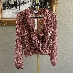 Steve Madden Pink Ruffled Tie Front Blouse NWT